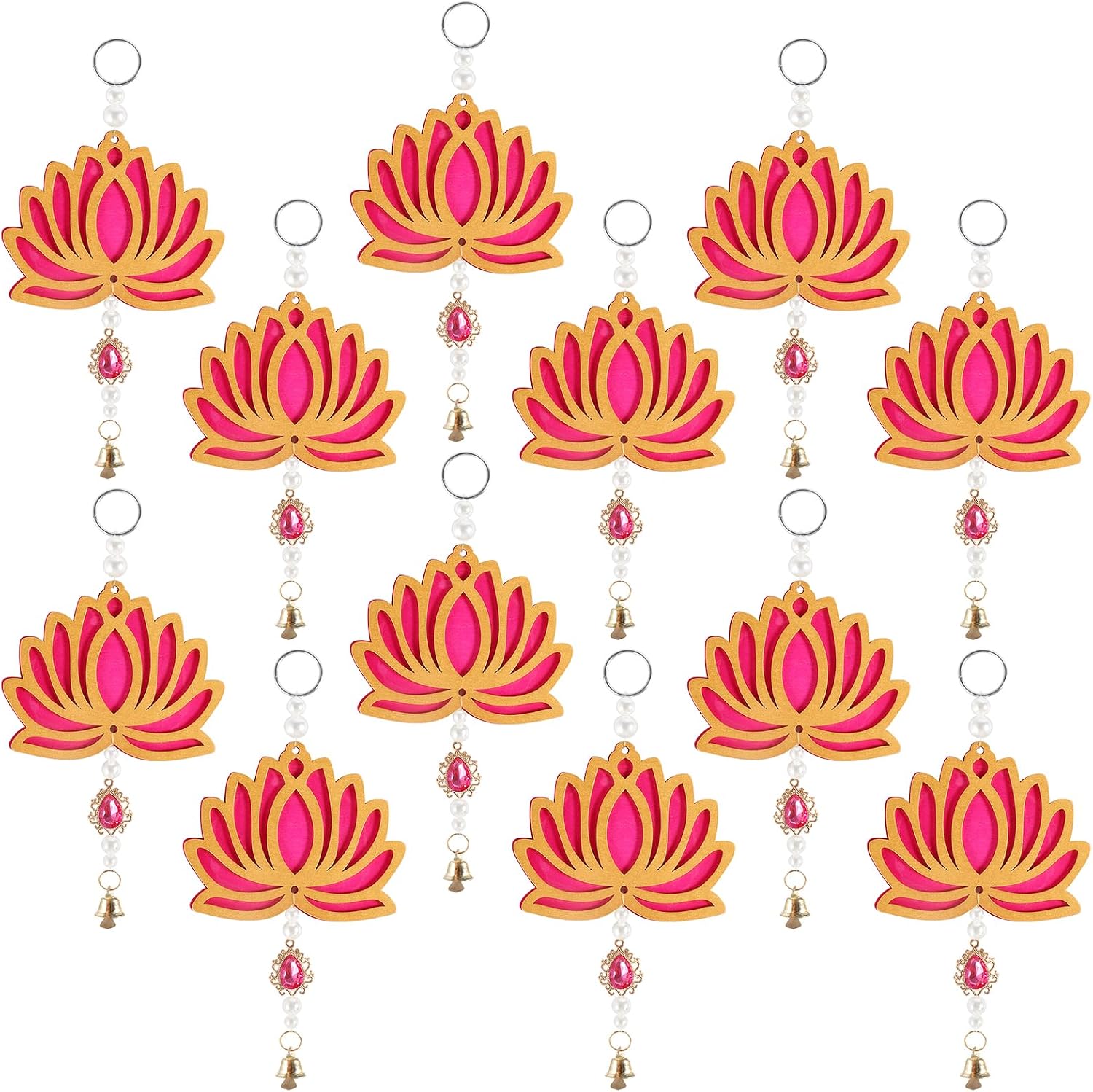 12 Wooden Lotus Wall Hanging Garlands for Festive Decor