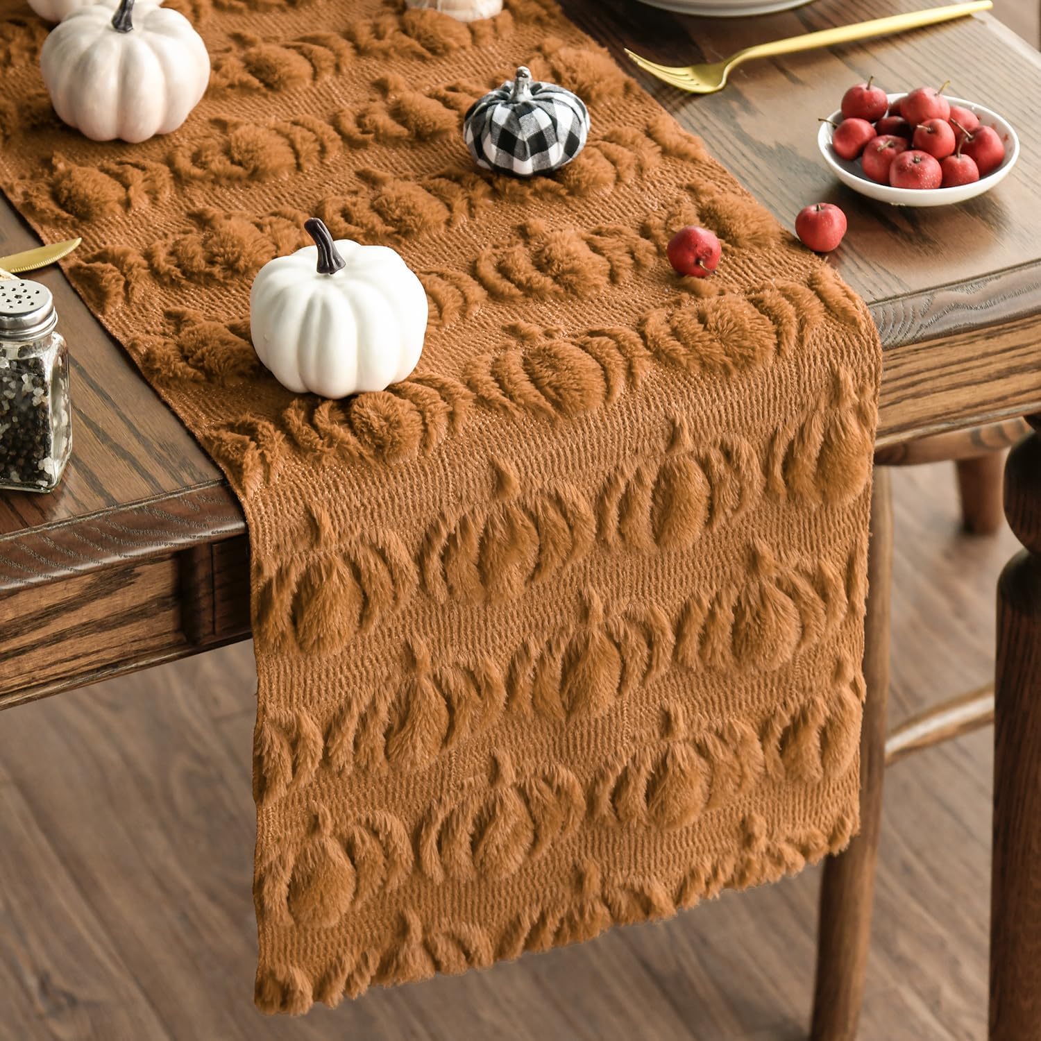 Caramel Faux Fur Pumpkin Table Runner, 13 x 72 Inch