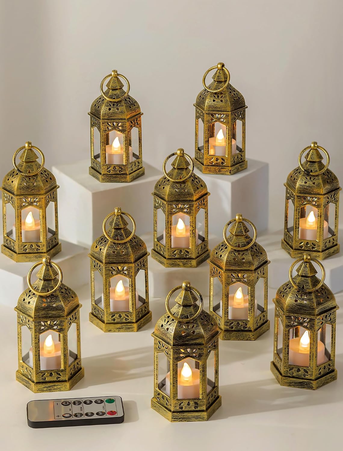 10-Pack Gold Vintage Mini LED Lanterns